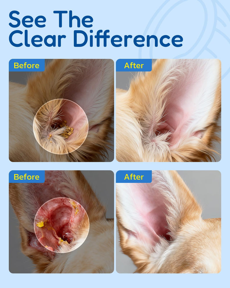 Ear Cleaner for Dogs & Cats - Gentle Non-Irritating Formula, Ear Cleaning & Care for All Ages, Removes Built-up Wax, Discharge, Dirt & Debris - 1.69oz Travel Size White & Blue-1.69 OZ 1.69 Oz (Travel Size)