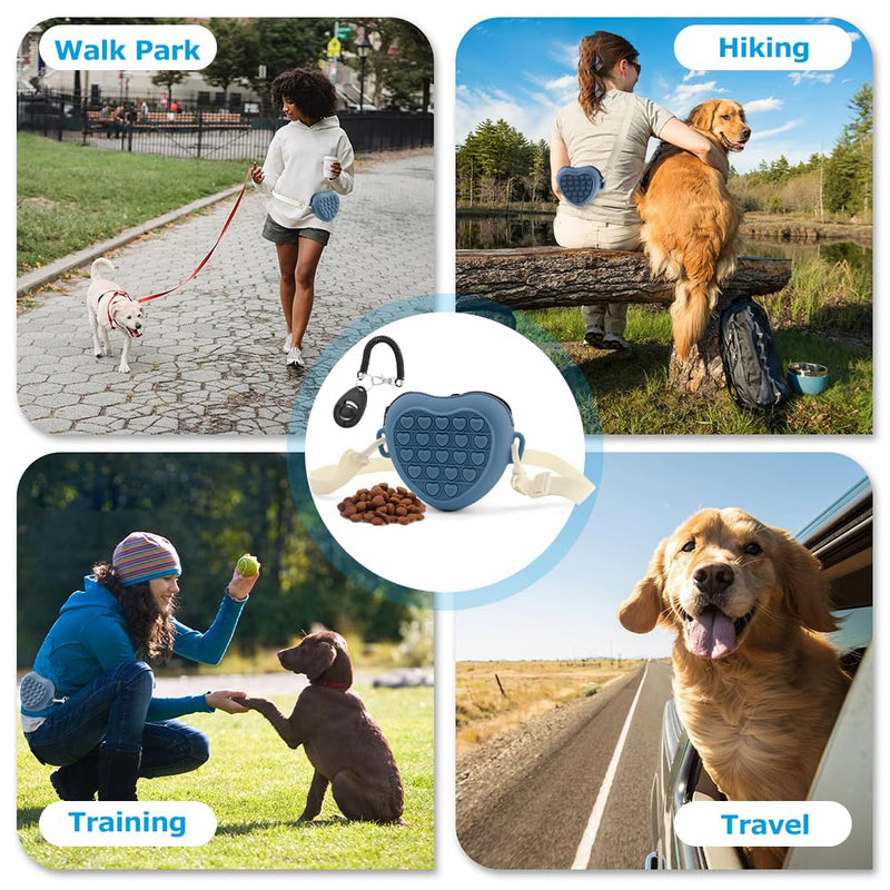 Silicone Dog Treat Pouch for Pet Training Dog Training Treat Pouch with Training Clicker Treat Bag Fanny Pack with Waist Belt for Pet Training Walking (Blue) Blue - BeesActive Australia