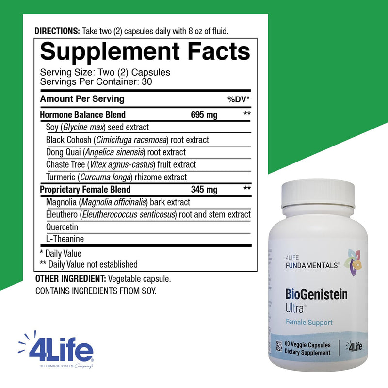 4Life BioGenistein Ultra - Soy Isoflavones, Black Cohosh, Chaste Tree, Quercetin & Turmeric for Hormonal Support - 60 Veggie Capsules - BeesActive Australia