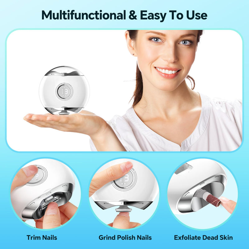【3 Speeds】 Alinsea Electric Nail Clipper,Electric Automatic Nail Clipper with LCD Digital Display,Safety Electric Trimmer for Baby Seniors and Adults,White/Clear White/Clear