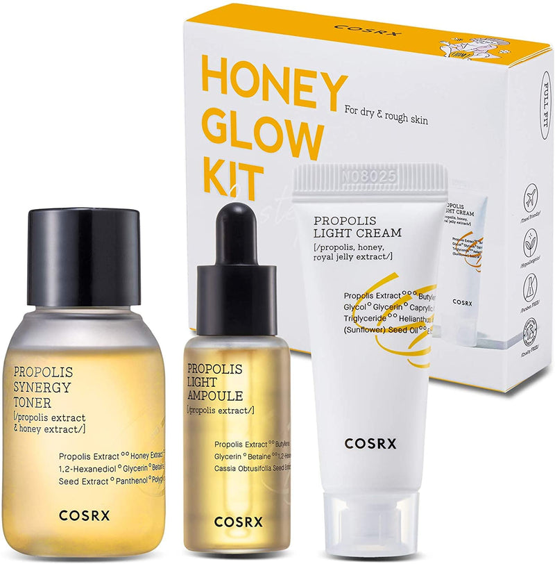 COSRX Honey Glow Kit, Korean Skin Care Set with Propolis Facial Toner, Serum, & Cream, Mini Travel Essentials, Deep Moisture, Hydration, Nourishment, Travel Size Gift Set, Korean Skin Care - BeesActive Australia