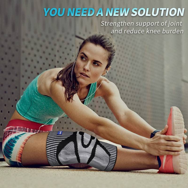 NEENCA Knee Brace for Knee Pain Relief, Medical Knee Support with Patella Pad & Side Stabilizers, Compression Knee Sleeve for Meniscus Tear, ACL, Arthritis, Joint Pain, Runner, Sport- FSA/HSA APPROVED Large Black-Gray