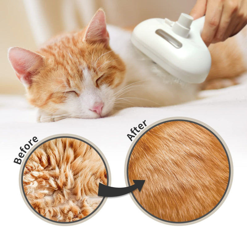 Spray Cat Brush for Shedding, 3 In 1 Steam Cat Brush Remove Static Flying Hair Pet Grooming Brush Self Cleaning Dog Brush for Long and Short Hair Dogs and Cats Remove Tangled Loose Hair (White) White - BeesActive Australia