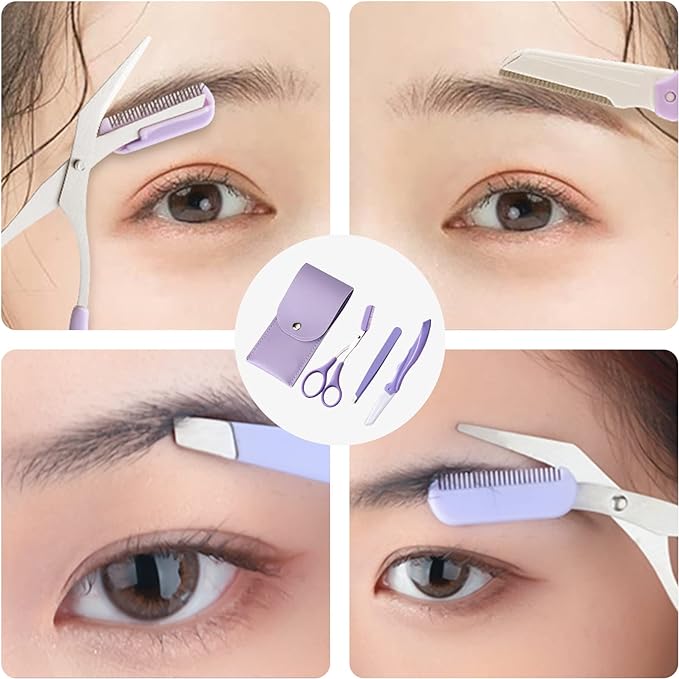 nalaina Eyebrow Set, Eyebrow Shaving (3 Piece Set), Eyebrow Kit, Eyebrow Scissors, Eyebrow Cutter, Eyebrow Scissors, Comb, Tweezers, Eyebrow Makeup Tool, Stainless Steel, Storage Bag Included, -  Australia
