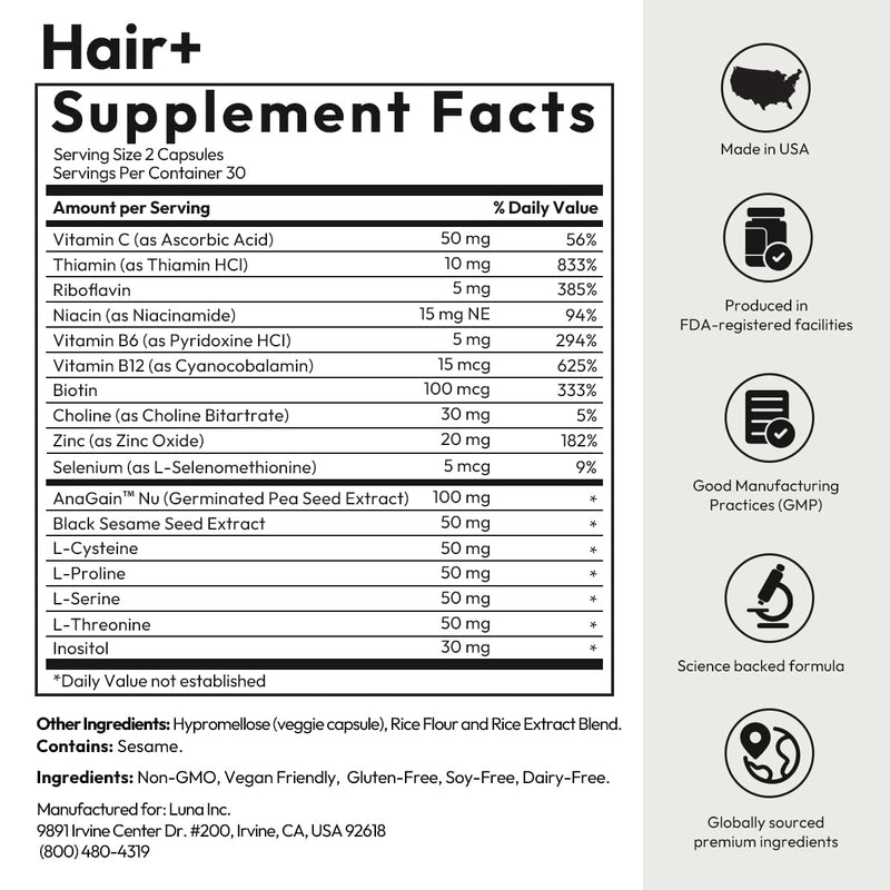 BIGVITA Hair Growth Supplement – Fast Hair Regrowth for Thicker, Fuller Hair | AnaGain™ Nu, Biotin, Black Sesame Extract | Hair Loss Support for Women & Men | Vegan, Gluten-Free – 1 Month Supply
