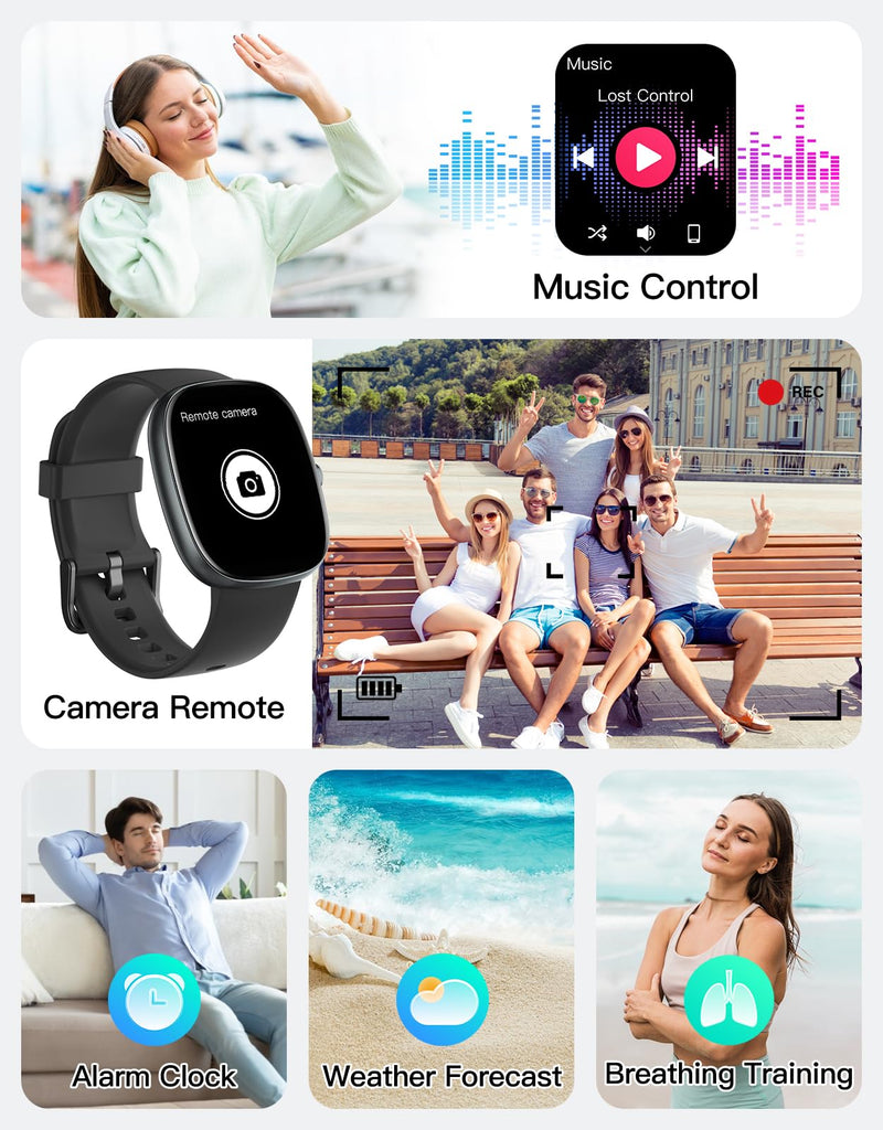 Fitness Trackers for Men Women with Bluetooth Call 24/7 Heart Rate & Blood Oxygen Monitor Sleep Tracker, Steps/Calories Counter Stopwatch/Timer/Alarm Clock, Pedometer for Walking Waterproof (Black) Black - BeesActive Australia