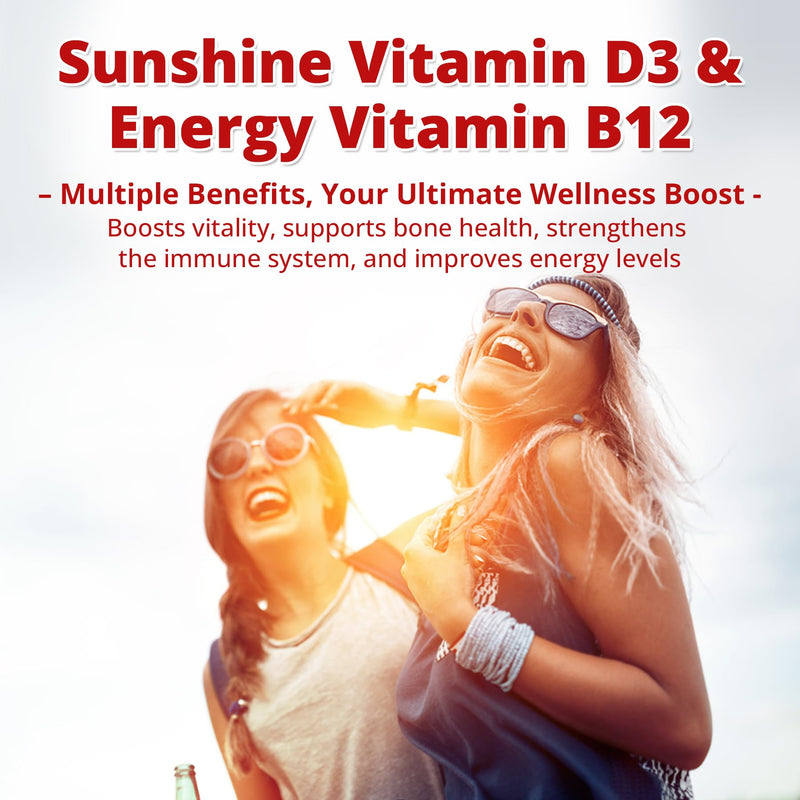 NEVISS Vegan Vitamin D3 5000IU + Vitamin B12 Gummies for Women Men, 60Ct | High Potency D3 5000IU & 1000 mcg Methylated B12, Vitamin D3 and B12 Supplement for Adults, Bone, Immune & Energy, Sugar Free 60 Count (Pack of 1)