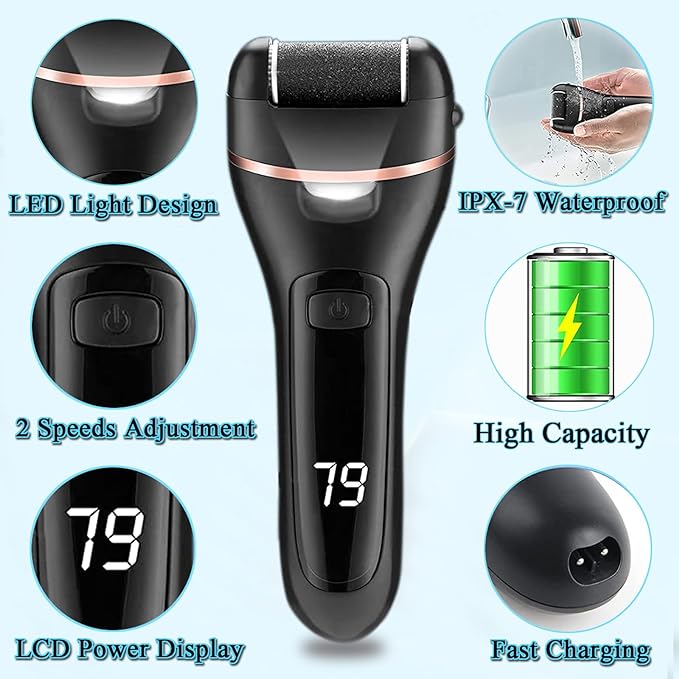 Foot Callus Remover 13 in 1 Professional Pedicure Tools Foot Care Kit Foot Scrubber Electric Foot Rasp Pedi for Hard, Cracked, Dry and Dead Skin 3 Rollers 2 Speed Battery Display -  Australia