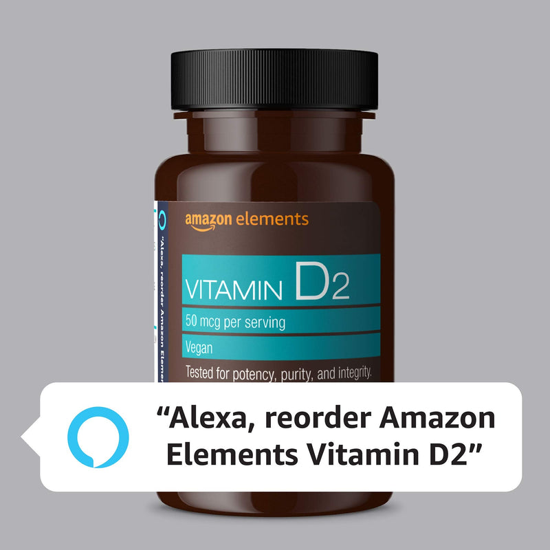 Amazon Elements Vitamin D2 2000 IU, Vegan, Supports Strong Bones and Immune Health, 2 Month Supply (Packaging May Vary), 65 Capsules (Pack of 2) 65 Count (Pack of 2)