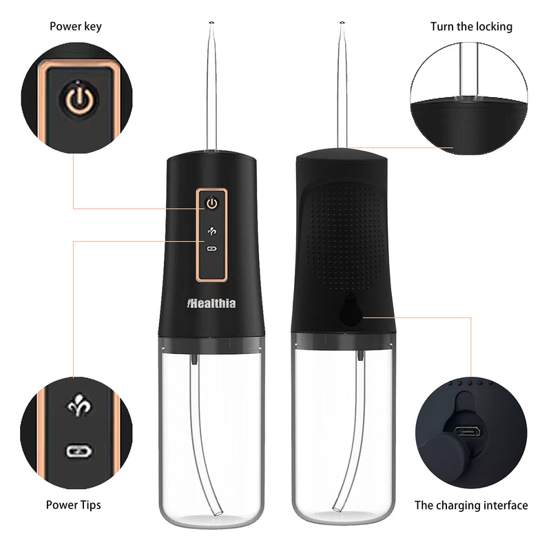 iHealthia-Water-Flosser-Teeth-Oral-Irrigator,Rechargeable-Waterproof,Portable Cordless,Water flossers, 3 Modes 4 Nozzles, for Home&Travel Elegant Black - BeesActive Australia