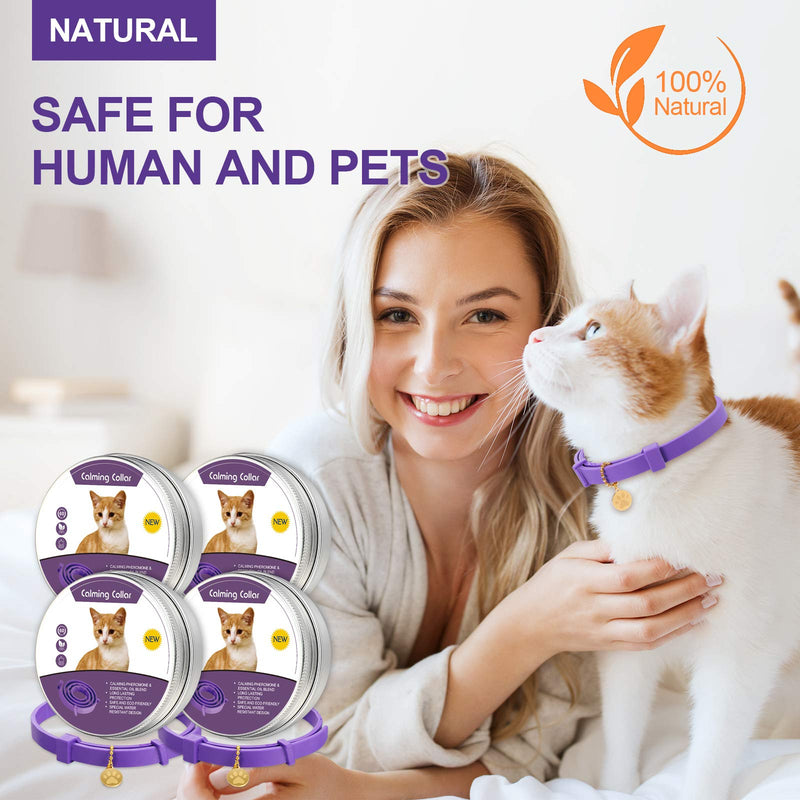 4 Pcs Calming Cats Collar Adjustable Cat Calm Collar Lavender Scent Relaxing Cat Collar with 2 Pendant for Puppies Cats Reduce Stress Aggression Anxious, up to 15 Inches (Purple, Gold) Purple, Gold - BeesActive Australia