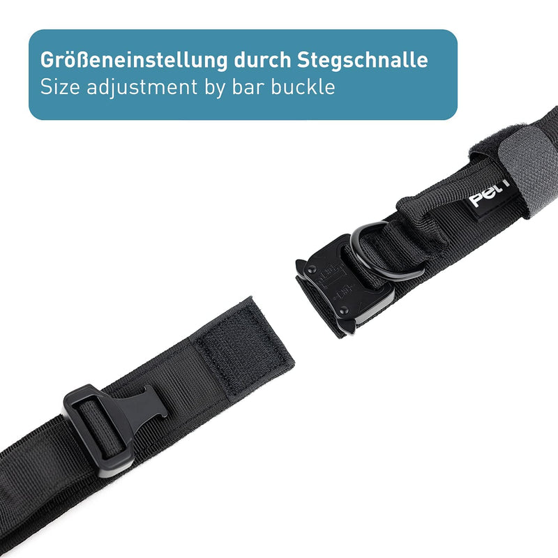 PetTec dog collar made of neoprene & nylon, collar with handle for small & large dogs, softly padded (S-XL), extremely robust & water-repellent, adjustable, set collar & drag leash collar XL (61 - 71 cm) black - BeesActive Australia