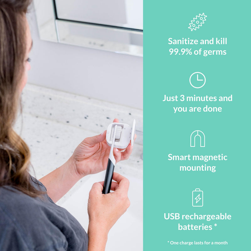 Bril UV-C Toothbrush Sanitizer, Portable Cleaner, Travel Cover, Magnetic Holder, and Rechargeable Case for Any Size Toothbrush, White - BeesActive Australia
