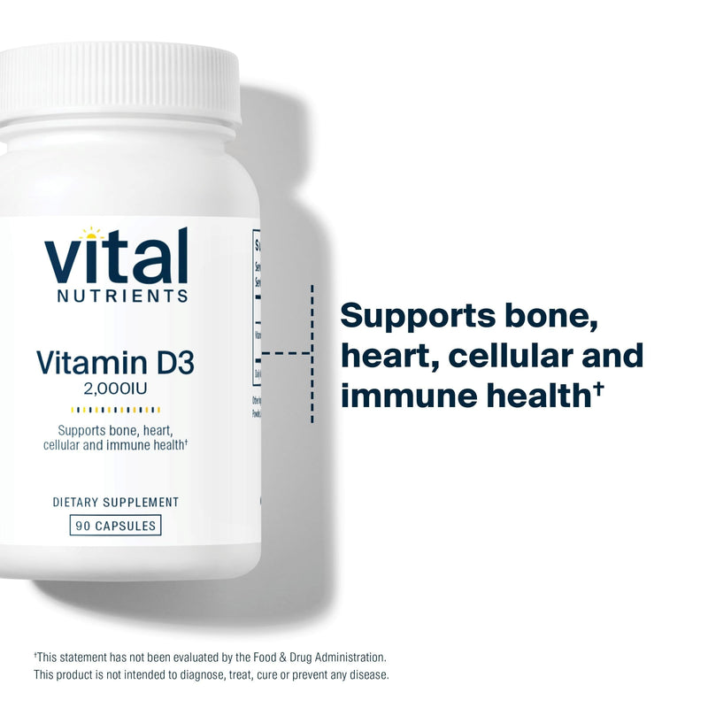 Vital Nutrients Vitamin D 2000 IU - Vitamin D3 Supplement - Healthy Bones, Teeth, Muscles*- Cellular & Immune Function - Calcium Absorption - Gluten, Dairy and Soy Free - 90 Capsules 90 Count (Pack of 1)
