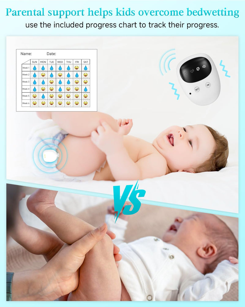 Wireless Bedwetting Alarm for Boys and Girls, Bed Wetting Alarm with USB Rechargeable Sensor, High-Sensitivity Sensor for Bedwetting with 3 Alert Modes‚Äì White