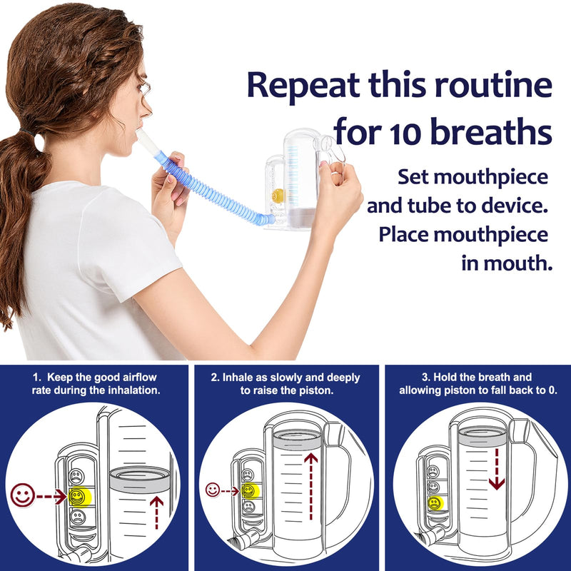 Breathing Exercise Device for Lungs, Deep Breathing Trainer for Adults - 5000ml Volume Measurement with Flow Rate Indicator - BeesActive Australia