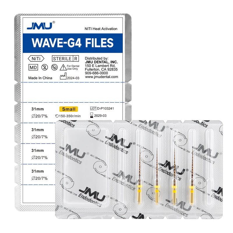 JMU 4 Pcs Wave-G4 Files, #20/07 31mm Dental Niti Rotary Files 20/07 (31mm) 1