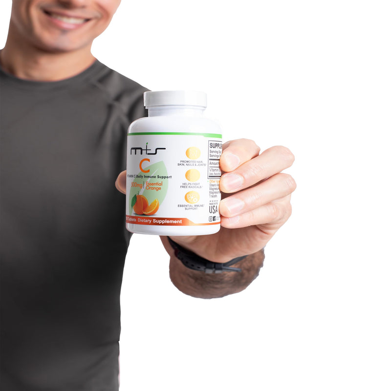 M+S Vitamin C 500mg Tablets, Immune Support, Sugar Free, Orange Flavor | Helps protect cells from oxidative stress and promotes collagen formation for healthy skin, hair, nails and joints. Non-GMO.