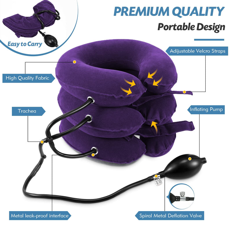Neck Stretcher for Neck Pain Relief, Cervical Traction Device, Neck Traction Device, Adjustable Inflatable Neck Brace & Cervical Neck Traction Device Home Use Decompression(Purple) Purple - BeesActive Australia