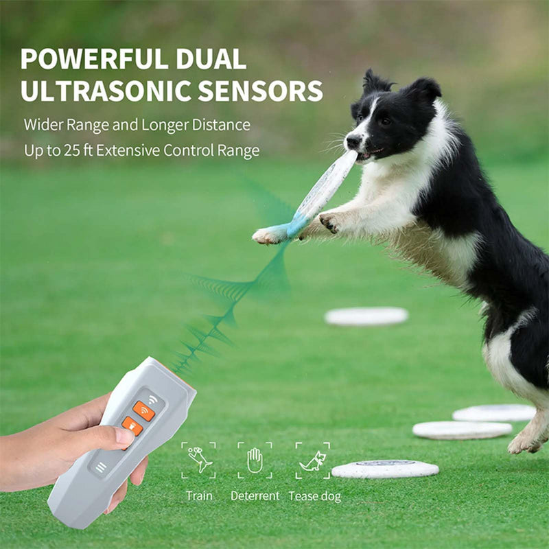 GROZY 2026 Upgraded Rechargeable Ultrasonic Anti Barking Device with 3 Modes & LED Flashlight, Waterproof No Shock Bark Stopper for All Dogs Indoor Outdoor Grey