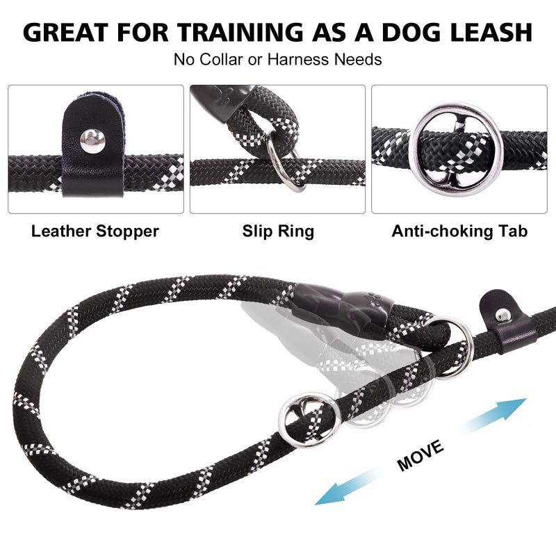 Slip Leads Dog Leash - 4/5/6 FT Slip Leash with Comfortable Handle - Reflective & Heavy Duty Rope Training Leash (1/2''- 4FT, Black) 1/2''- 4FT - BeesActive Australia