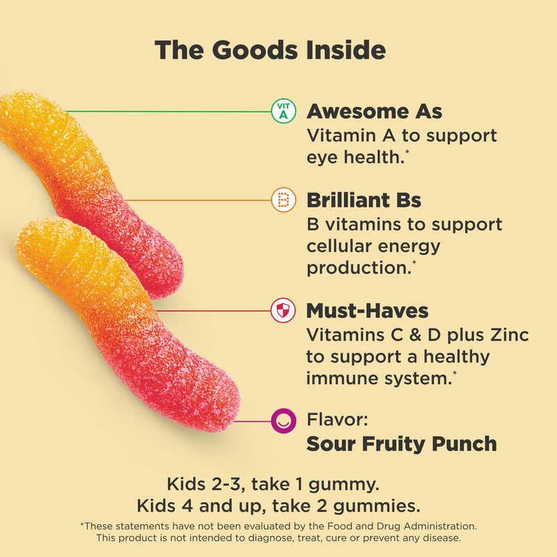 OLLY Kids Multi Gummy Worms, Overall Wellness & Immune Support - 100 Count Bottle 100 Count (Pack of 1)