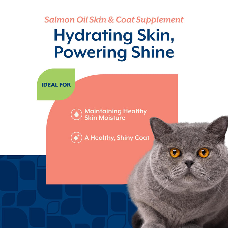 NaturVet Salmon Oil Skin & Coat Supplement for Cats, Savory Salmon Flavor, 8.75 fl oz