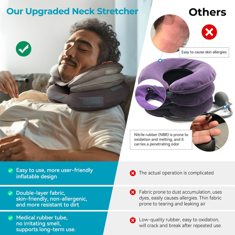 Cervical Neck Traction Device for Pain Relief, Upgraded Inflatable Neck Stretcher, Adjustable Neck Brace with Removable Air Pump, Neck Traction Device for Use at Home or on Trips Popular - BeesActive Australia