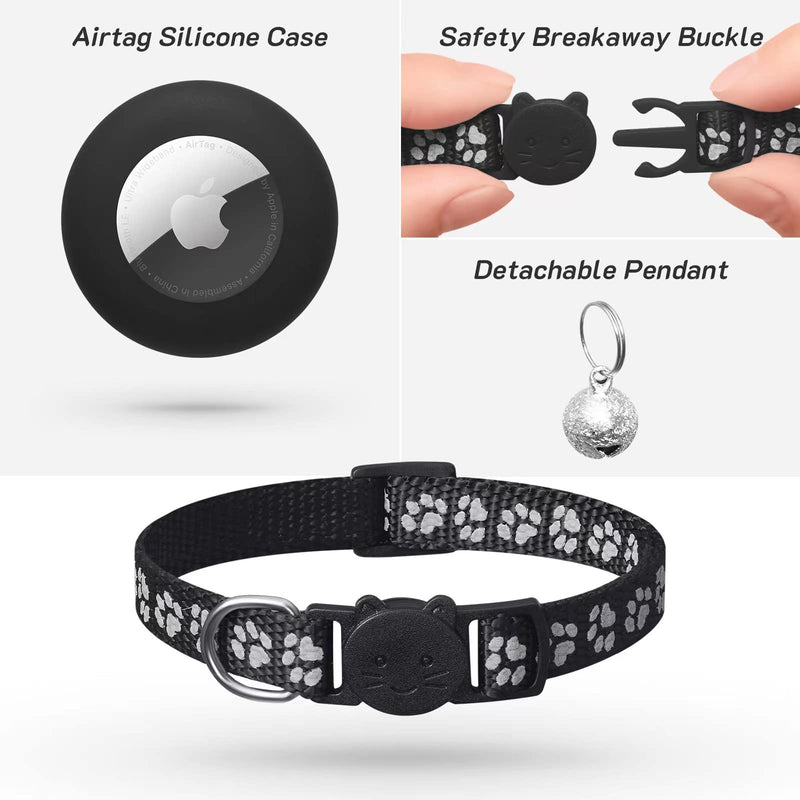 Pack of 2 compatible with Airtag cat collar with bell, reflective GPS tracker cat compatible with Apple Airtag case, personalized compatible with Airtag collar cat with safety clasp black - BeesActive Australia
