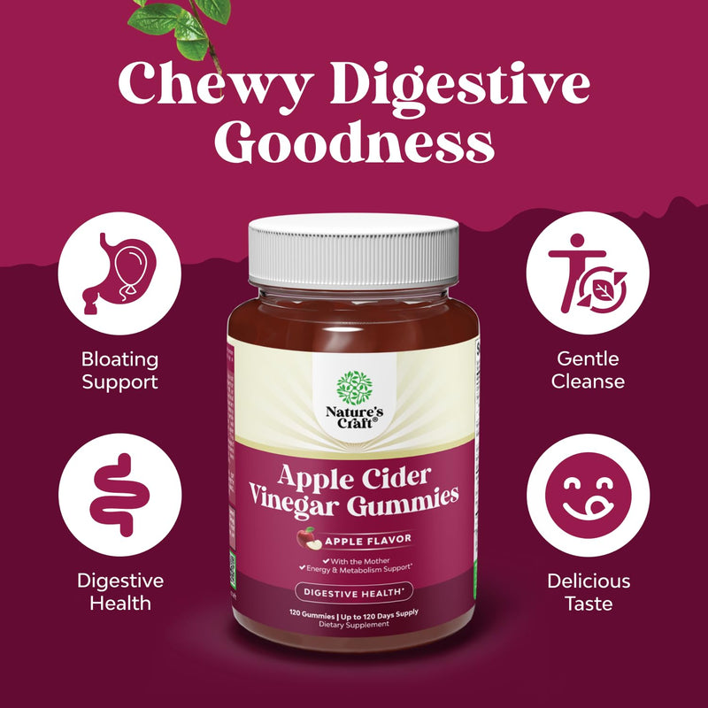 ACV Apple Cider Vinegar Gummies - Natural Energy Supplement ACV with Mother for Body Cleanse Immune Support and Gut Health with Vitamin B12 and Beet Root - 120 Count 120 Count (Pack of 1)