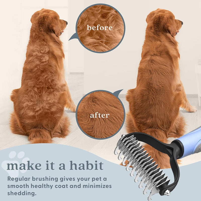 Txeouse Cat Brush Long Hair & Dog Brush Long Hair - Undercoat Comb Removes Undercoat & Tangles | Thinning & Top Hair Protection (Blue) Blue - BeesActive Australia