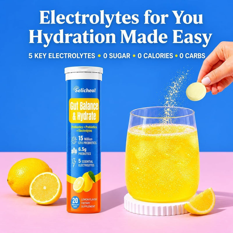 Electrolyte Tablets, Hydration & Fiber Supplement for Women & Men, 60 ct | with Prebiotics & Probiotics for Gut Health, Lemon Flavor Hydration Drink, Electrolytes Sugar Free, Keto Friendly, 60 Tablets 60 Count (Pack of 1)