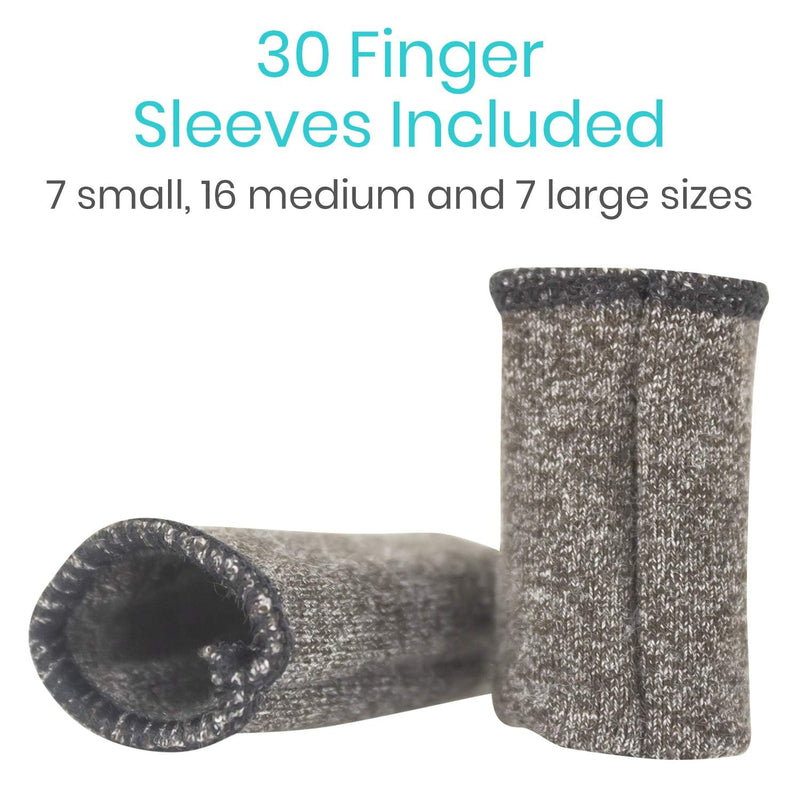 Vive Finger Sleeves (30 Pack) - Compression Cushion for Arthritis, Swelling, Joint Pain Relief - Thumb & Index Guard Wraps Basketball, Golf, Crochet, Writing, & More - Support Protectors for Sports Gray
