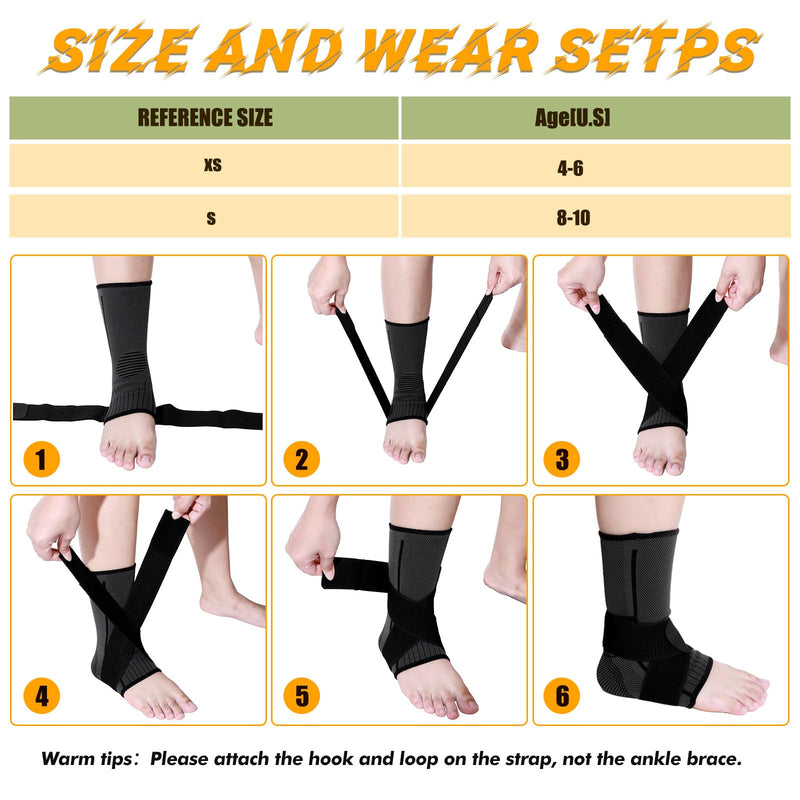 Tarpop 1 Pair Ankle Brace for Kids Compression Ankle Sleeves Adjustable Foot Support Brace Elastic Guard for Children Boys Girls Sports Running Jogging Dance Fitness Gymnastics(Black,Small) Black Small