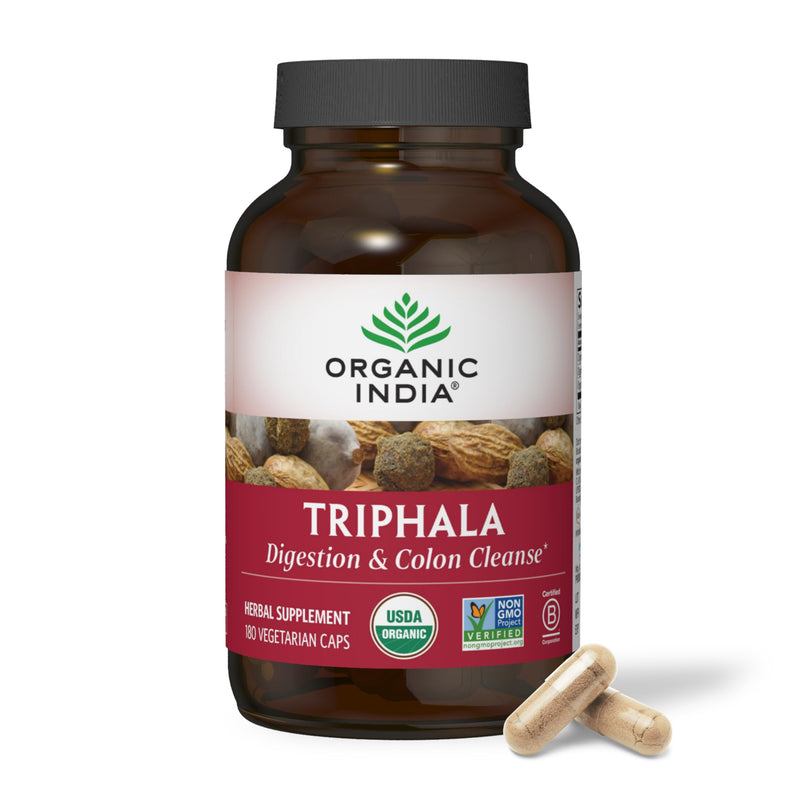 Organic India Triphala Capsules Organic - Herbal Supplement with Amla, Bibhitaki, Haritaki, Digestion & Colon Support, Immune System Support, Adaptogen, Vegan, USDA Certified Organic - 180 Capsules 180 Count (Pack of 1) - BeesActive Australia