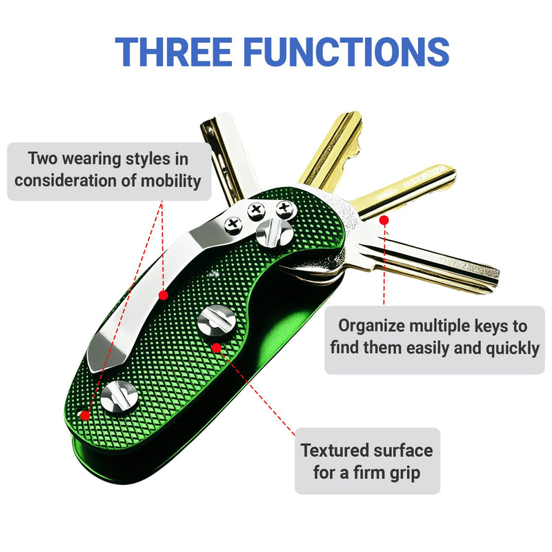 Key Turner Aid for People with Arthritis, FAMCHAINS Folding Key Organizer, Aluminum Keys Holder Keychain Accessories for Men, Door Opening Assistance with Grip Key Extender for Seniors yaoshijia Green