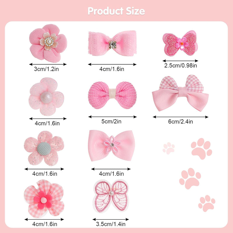 20Pcs Light Pink Small Dog Hair Bows Cute Puppy Dog Bowknot Hair Bow Bulk with Rubber Bands Elastic Lace Rhinestone Pearls Hair Ties Mix Style Handmade Flower Bow Dog Cat (Light Pink, Cute pattern) - BeesActive Australia
