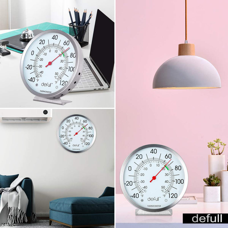 5" Large Dial Indoor Outdoor Thermometer - Battery-Free, Dual Scale -40°F to 120°F / -40°C to 50°C, Stainless Steel with Wall Mount or Table Stand for Home, Patio, Garage Indoor/Outdoor-5 Inch - BeesActive Australia