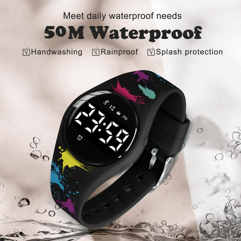 Kids Watches for Girls Boys Digital Sport Watch with Step Counter Pedometer Vibration Alarm Clock, No App Waterproof Fitness Tracker Kids Watch Boys Girls Teens Students Ages 5-16 110-F-Craffiti