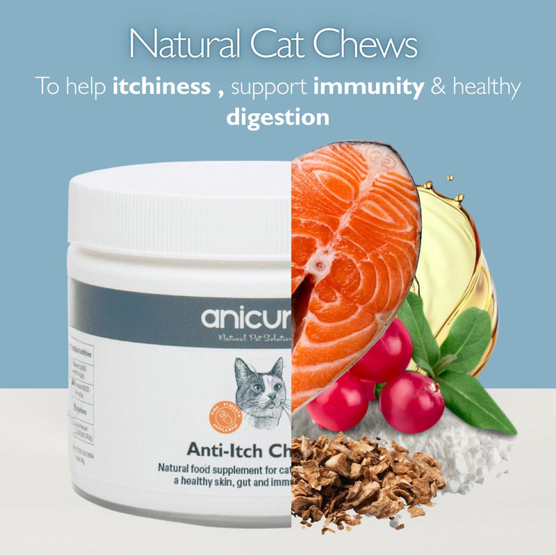 Anicura Anti-Itch Cat Chews 90g - All-Natural Supplement for Itchy, Dry, Allergy-Prone Skin – Supports Digestion, Immunity & Skin Barrier – With Fish Oil, Colostrum, Zinc & Probiotics