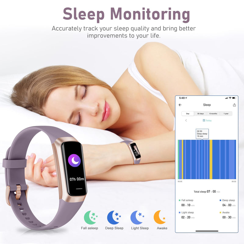 Zeacool Fitness Tracker with 24/7 Heart Rate,Blood Oxygen Blood Pressure Sleep Monitor, Activity Trackers 5 ATM Waterproof,Step Calorie Counter Pedometer Health Smart Watch for Women Men Dusty Purple