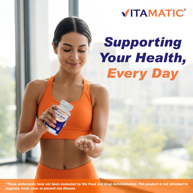 Vitamatic Folic Acid 400 mcg - 500 Vegetarian Tablets - Vitamin B9