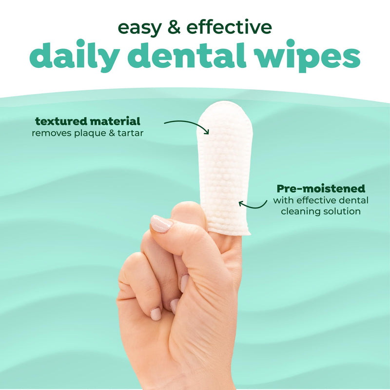 TropiClean Fresh Breath Dog Teeth Cleaning Dental Wipes, Finger Wipes for Plaque & Tartar Removal + Baking Soda, Easy to Use Dog Dental Care, 50ct