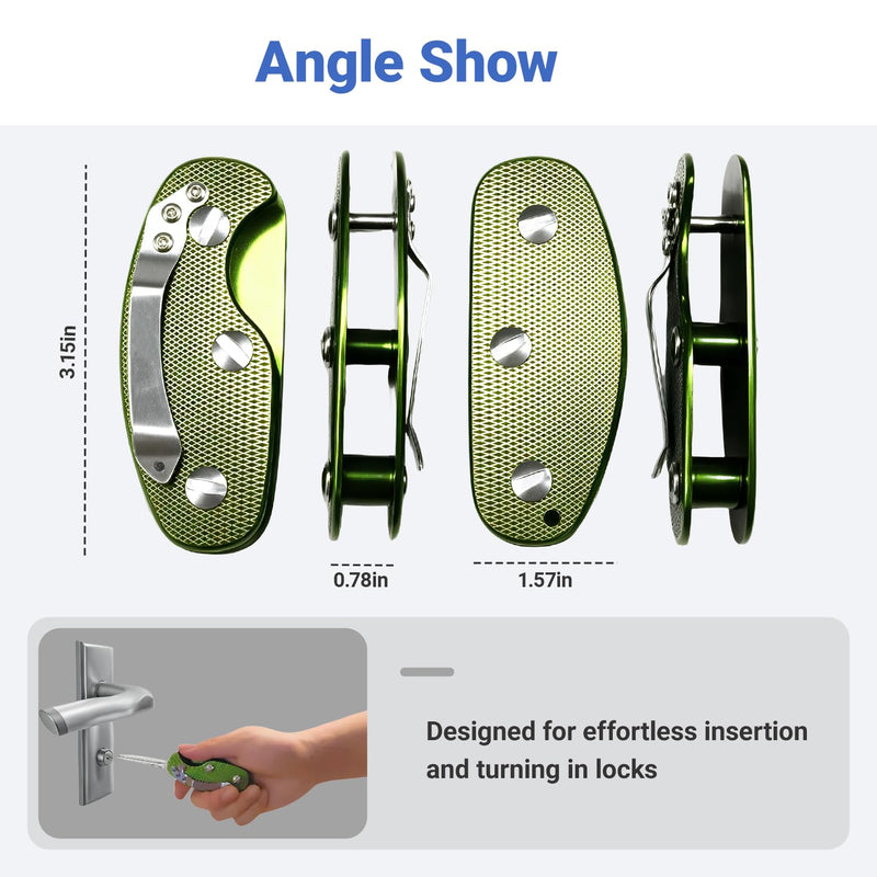 Key Turner Aid for People with Arthritis, FAMCHAINS Folding Key Organizer, Aluminum Keys Holder Keychain Accessories for Men, Door Opening Assistance with Grip Key Extender for Seniors yaoshijia Green