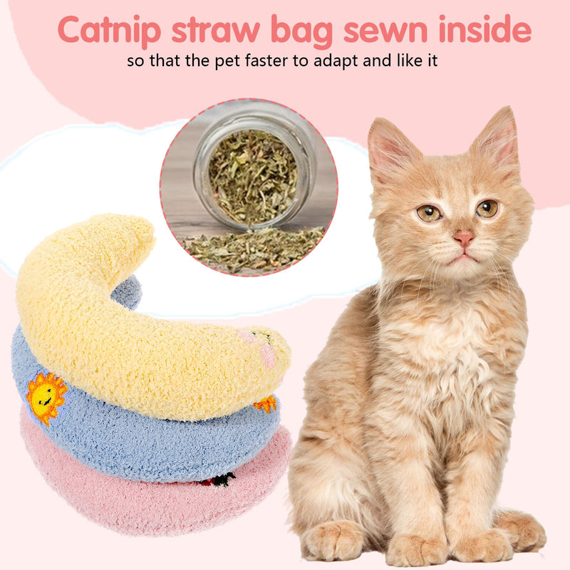 3 Packs Cat Pillows for Indoor Cats, Ultra Soft Fluffy Cat Calming Pillow, Half Donut Cudd ler with Cute Embroidery Pattern Providing Support of Pet Neck, Machine Washable