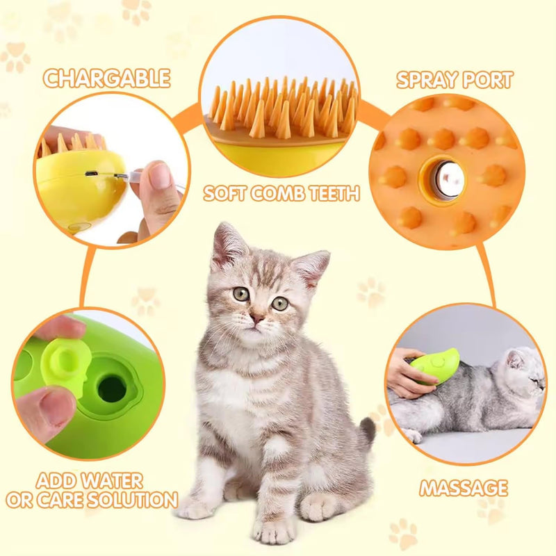 Steamy Cat Brush - 3-in-1 Self-Cleaning Grooming Tool for Cats and Dogs, Cat Steamer Brush for Massage - Removes Tangled And Loose Hair - BeesActive Australia