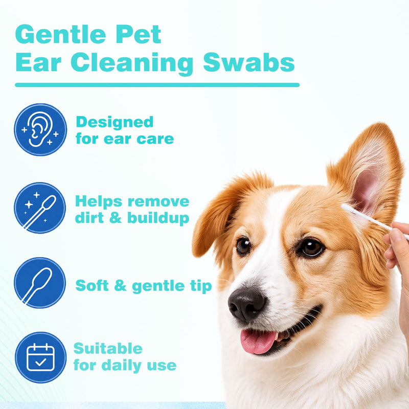 50 Pcs Pet Ear Cleaner Cotton Swabs for Dogs and Cats, Liquid-Filled Ear Cleaning Sticks for Removing Dirt, Wax and Odor, Gentle Ear Care for Dogs Cats and Small Pets