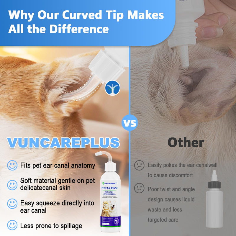 Cat & Dog Ear Cleaner Solution, Soft Nozzle Ear Treatment for Dogs & Cats, Gently Removes Ear Wax & Debris, Soothes Ear Itching & Inflammation, Deodorizing Pet Ear Wash with Thyme 4 fl oz