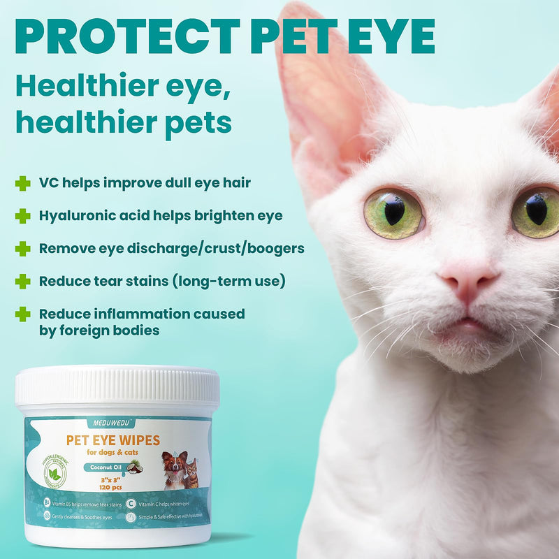 Eyes Wipes for Dogs & Cats 120 Counts, Grooming Kit Care for Dogs and Cats, Prevent Tear Stains, Eye Debris, Discharge, Mucus Secretions,Coconut Scent Coconut 3" Wide 120pcs - BeesActive Australia