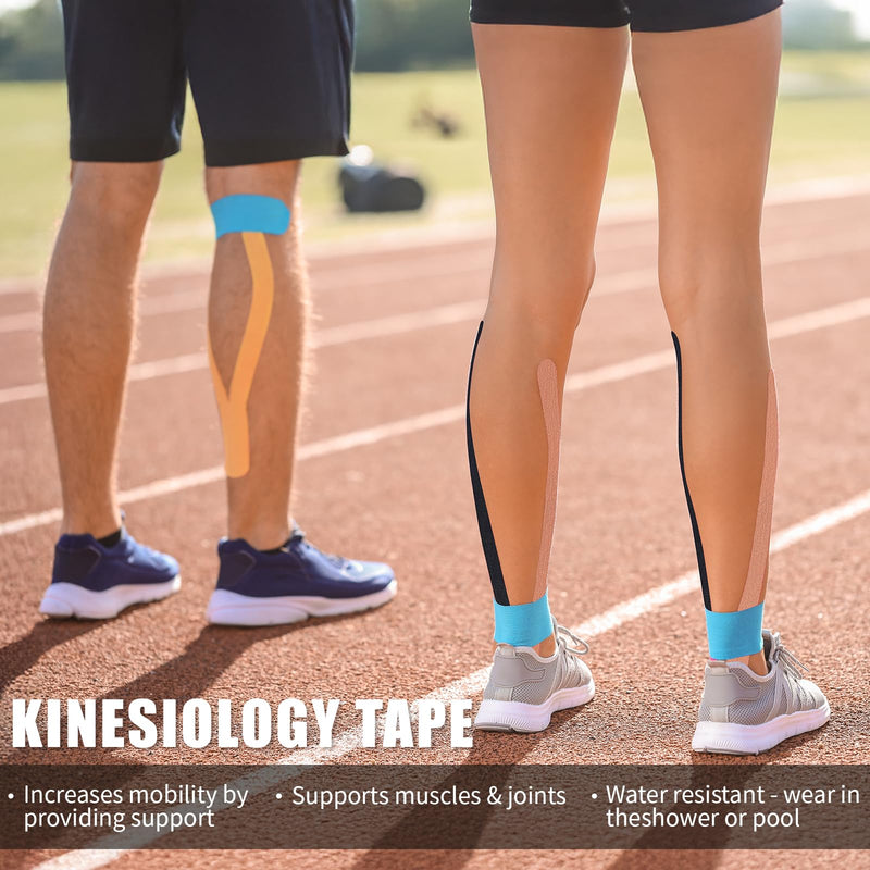 Kinesiology Tape (4 Rolls Pack),Waterproof Athletic Tape for Pain Relief,Brace & Elastic Supports Tapes for Ankle Wrists Knees Joints,2 Inches Wide x 16.4 Feet Long (Mixed) Mixed